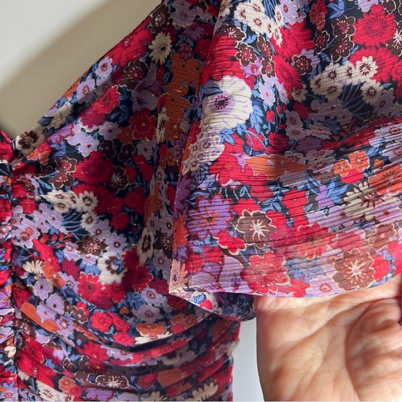 Zara Chiffon Floral Ruched Mini Dress NEW - Picture 4 of 12